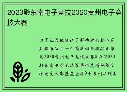 2023黔东南电子竞技2020贵州电子竞技大赛